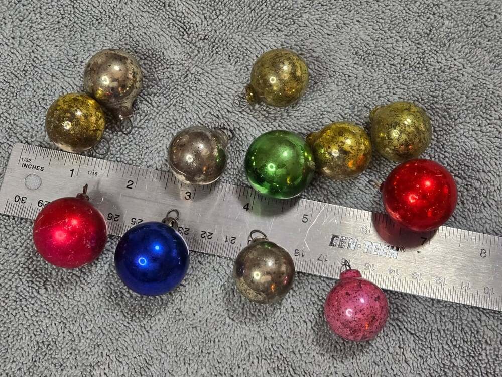 Vintage Mini Mercury Glass Christmas Ornaments Lot Feather Tree Size